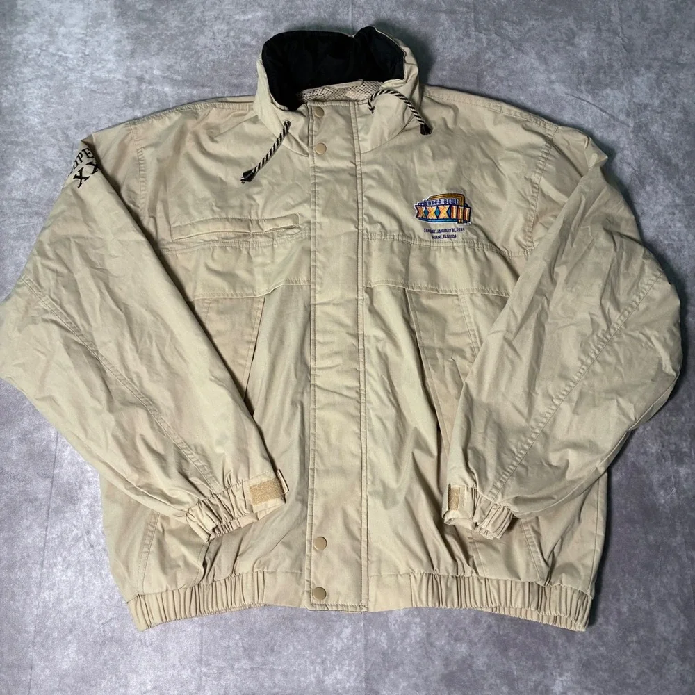 Vintage 1999 Logo Athletic NFL Super Bowl XXXIII Experience Jacket Tan Mens XL